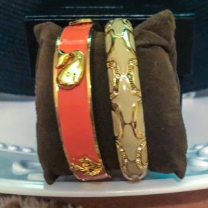 Anne Klein Coral Cream and Gold Snap Bangle Set